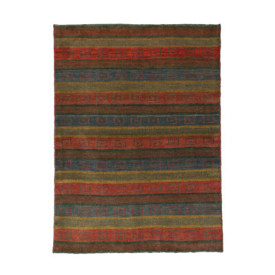 Handwoven Persian Striped Gabbeh Rug in Red - Wool