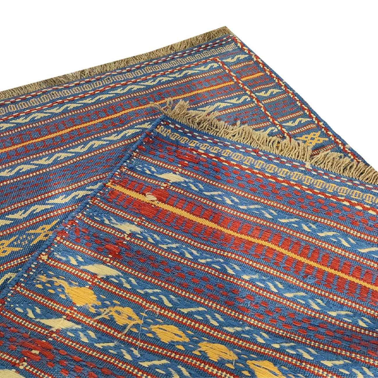 Blue Striped Kilim Rug – Traditional Handwoven Persian Wool Craft