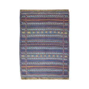 Blue Striped Kilim Rug – Traditional Handwoven Persian Wool Craft