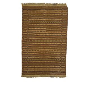 Striped Brown Kilim Rug – Genuine Handwoven Persian Wool Design