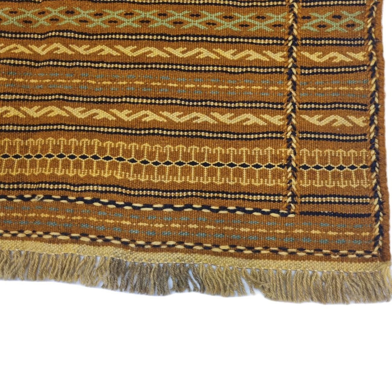 Striped Brown Kilim Rug – Genuine Handwoven Persian Wool Design