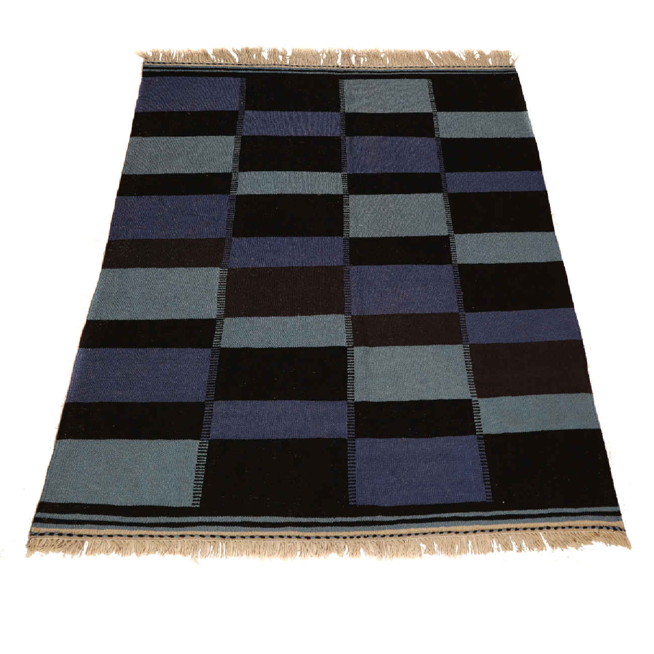 Checkered Isfahan Kilim Rug – Handwoven Authentic Persian Wool Art