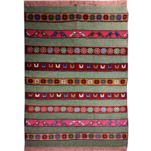 Striped Animal Motif Kilim Rug – Traditional Handwoven Persian Wool