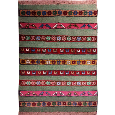 Striped Animal Motif Kilim Rug - Traditional Handwoven Persian Wool
