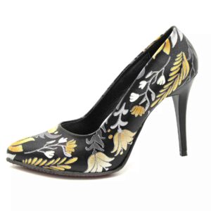 Leather High Heels Shoes for Women Model Winter Flower