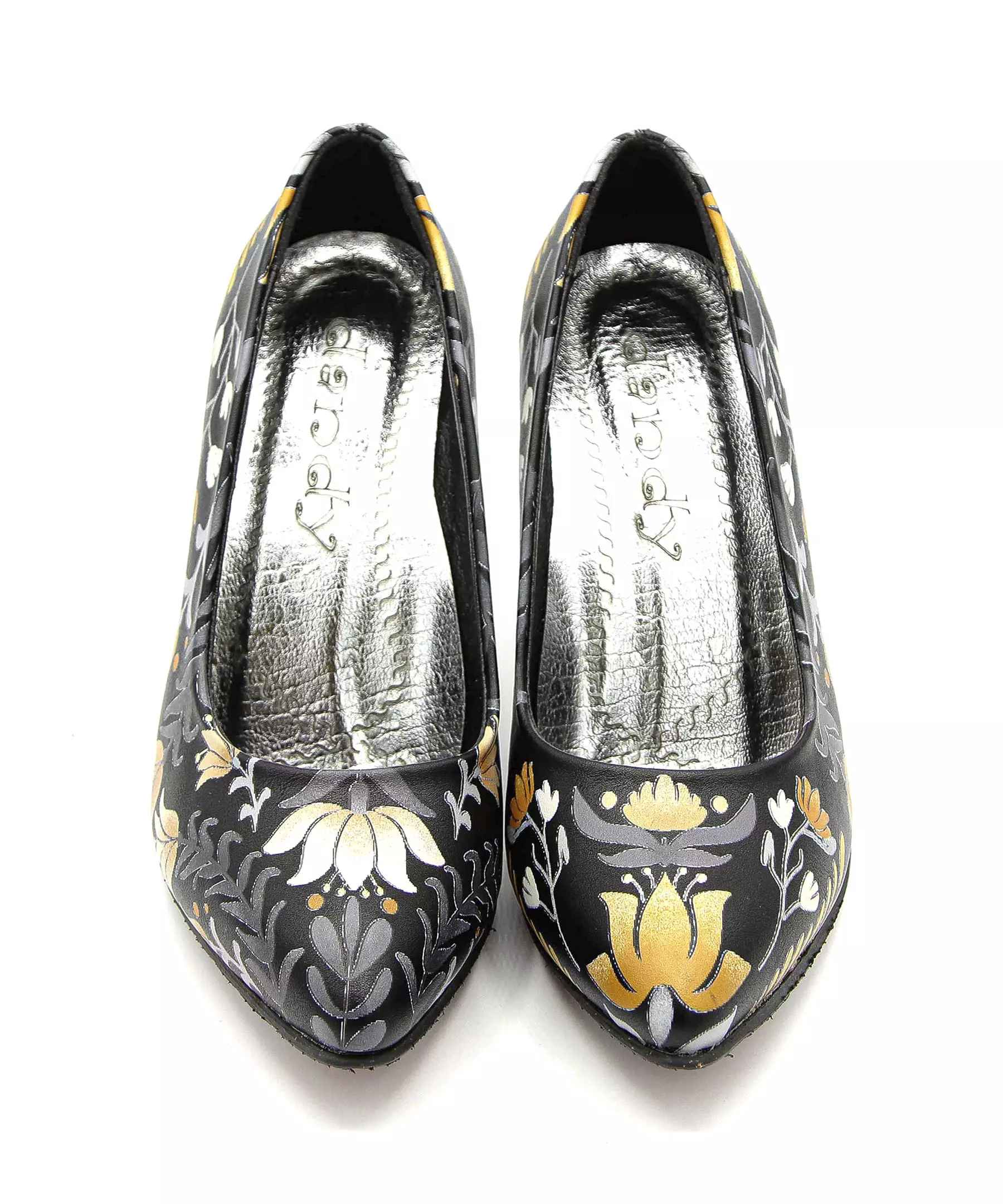 Leather High Heels Shoes for Women Model Winter Flower