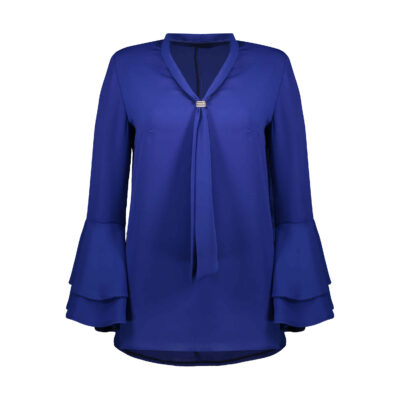 Women's Blue Long Sleeve Blouse in Crepe with Casual Everyday Style