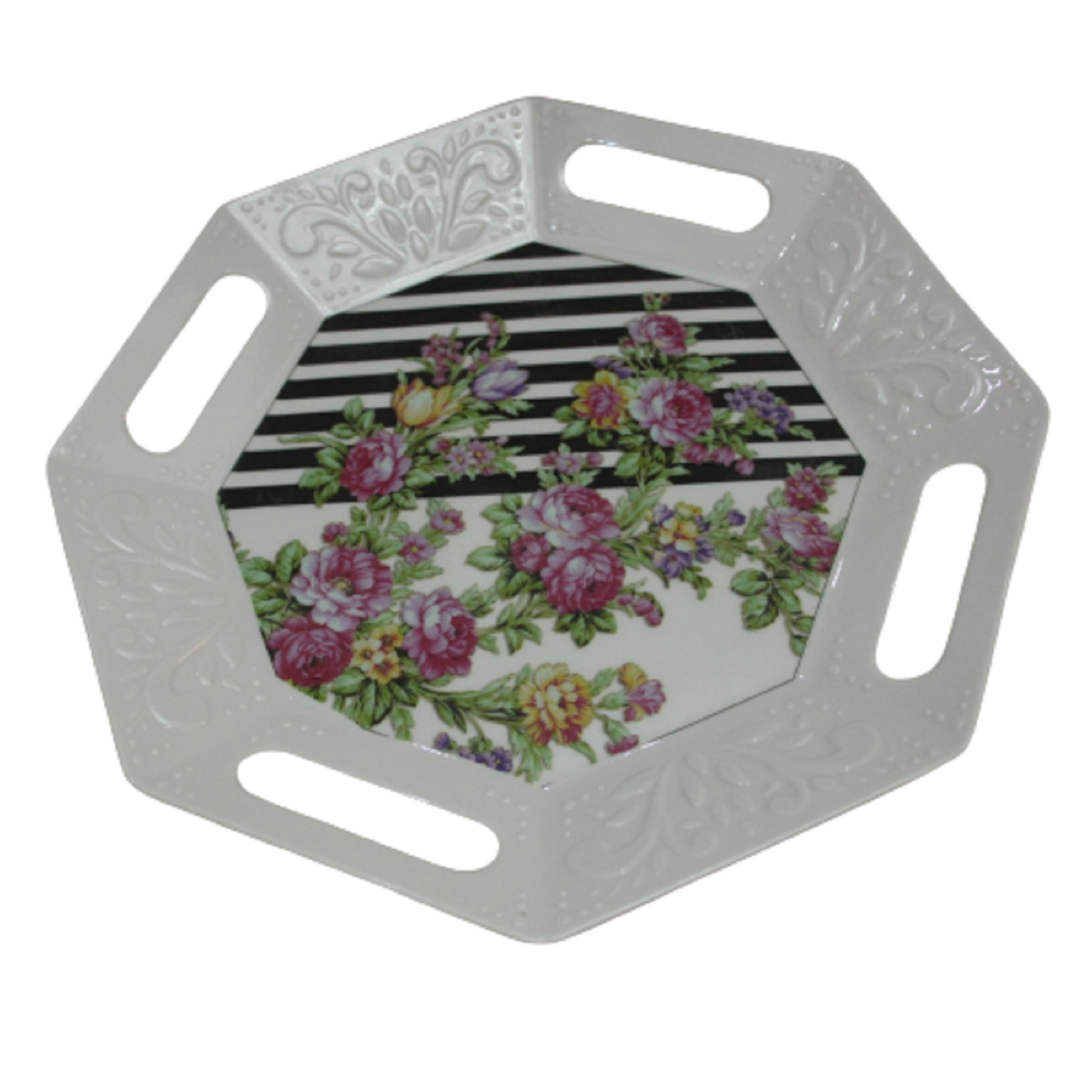 Casual Melamine Serving Tray – Octagonal Floral Design Tray