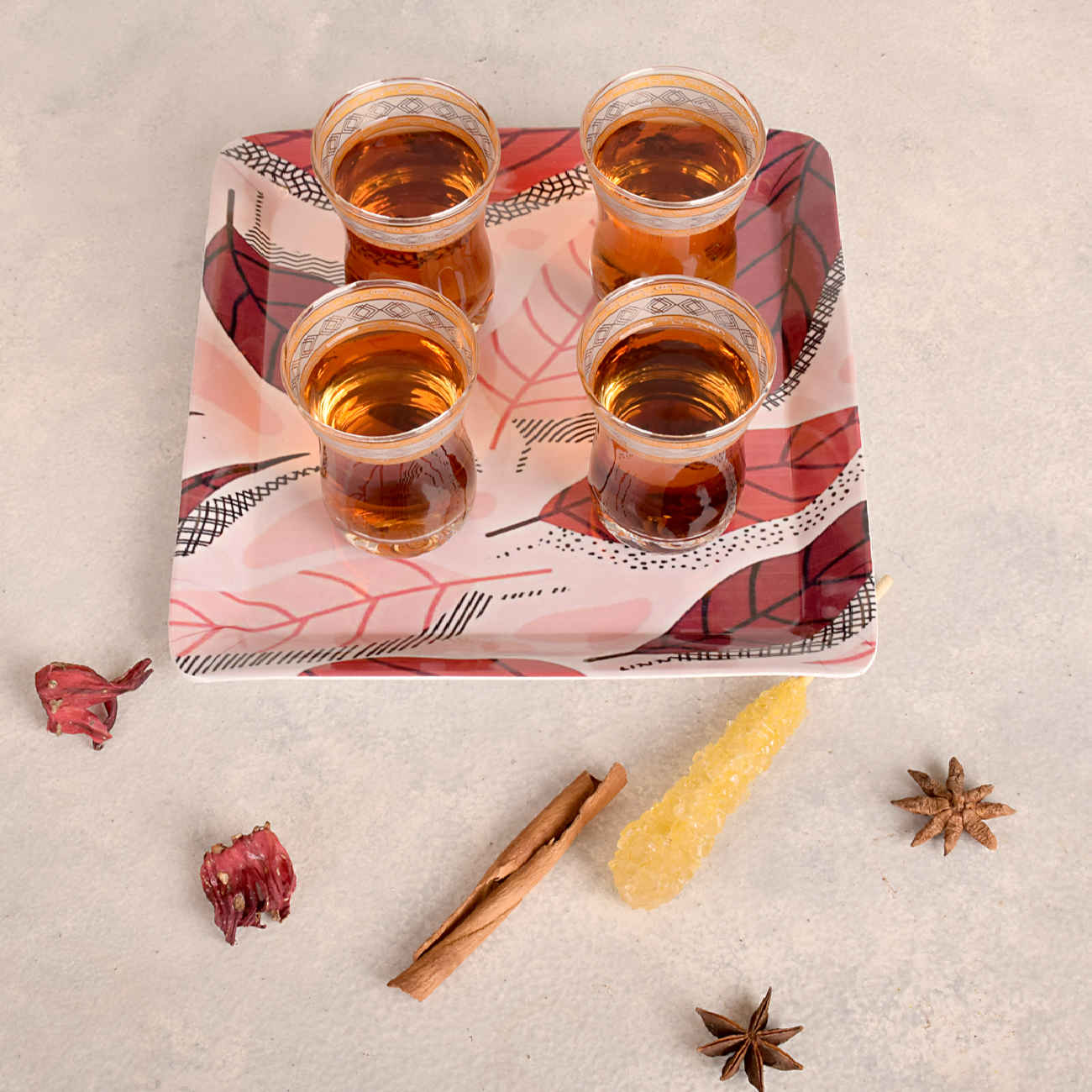 10-Piece Melamine Serving Tray Set – Square Leaves Design Tray