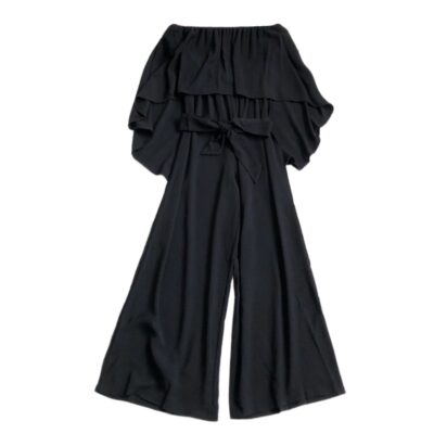 Women's Off the Shoulder Palazzo Jumpsuit with Ruffles for Elegant Party and Summer Outfits Model Cloak