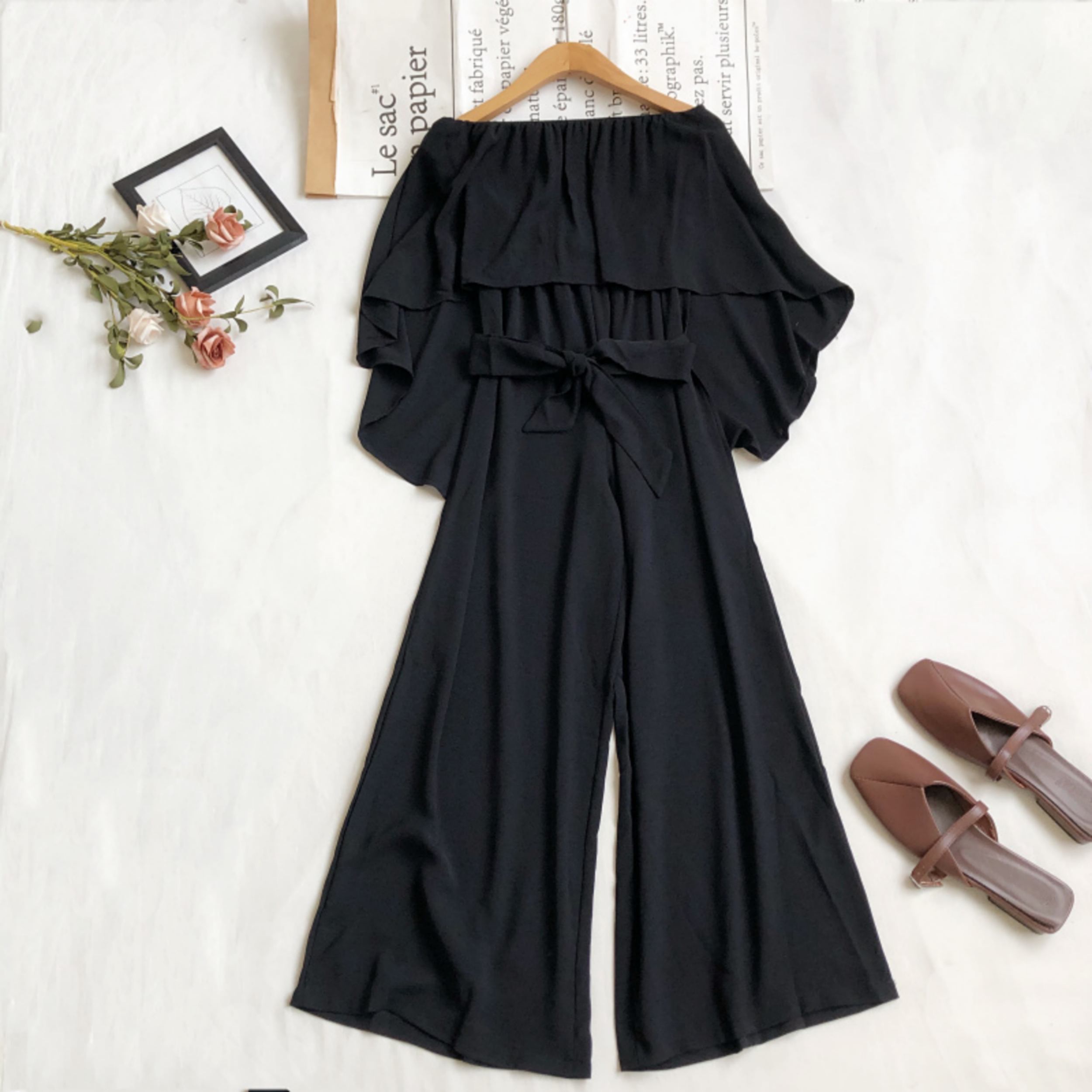 Off the Shoulder Jumpsuit with Ruffles for Women Model Cloak