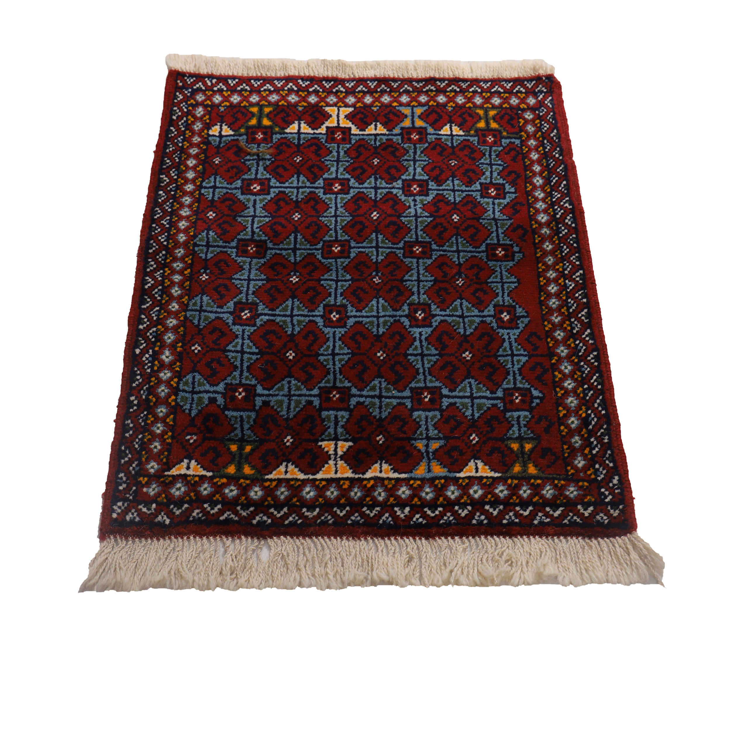 Hand-Knotted Persian Khorasan Rug (Bukhara Design / Tribal Geometric) – Maroon Wool
