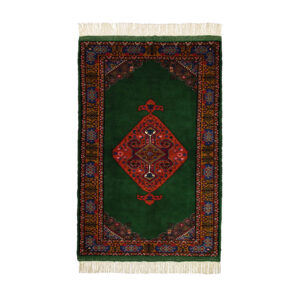 Hand-Knotted Persian Golestan Tribal Rug (Floral Medallion) – Green Wool
