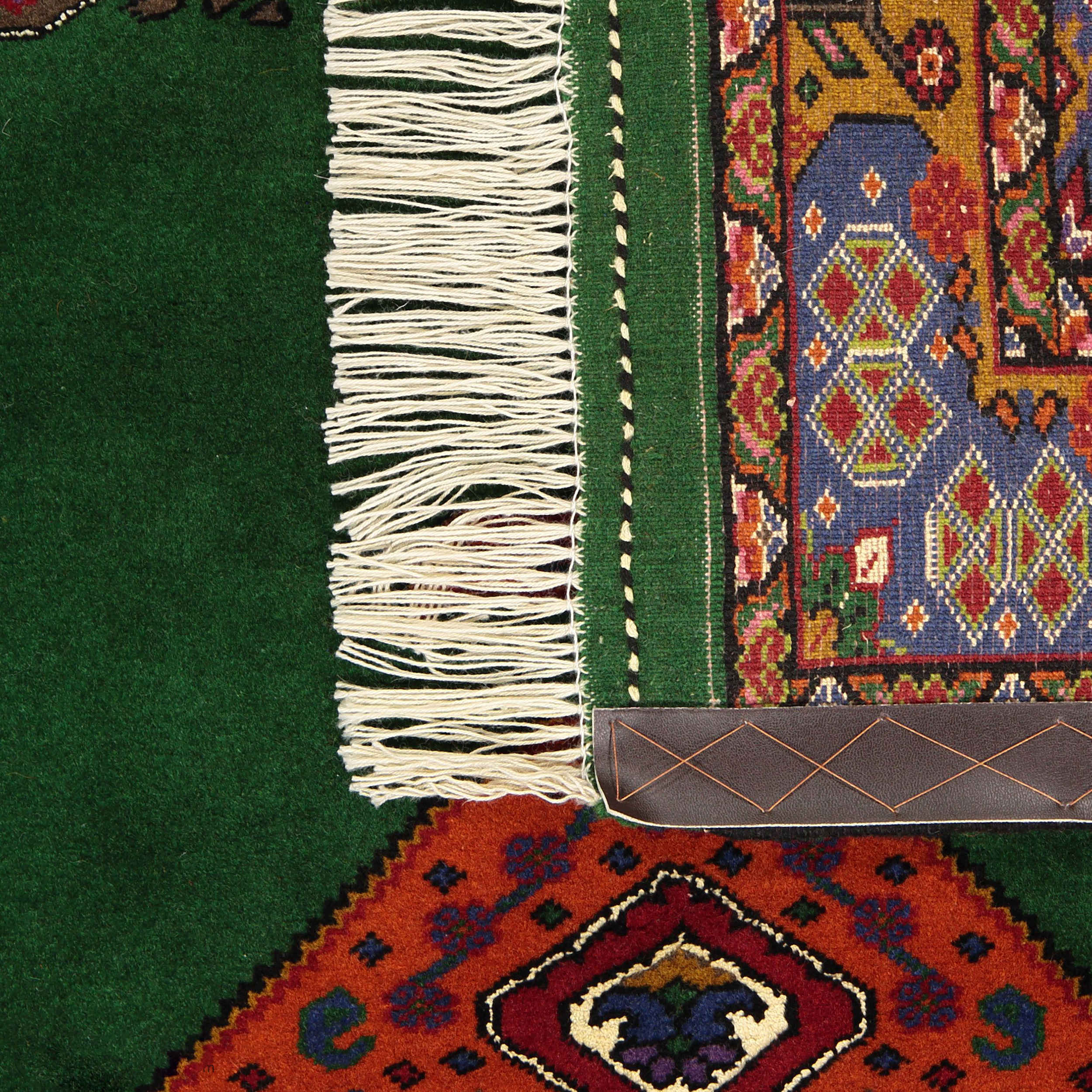 Hand-Knotted Persian Golestan Tribal Rug (Floral Medallion) – Green Wool