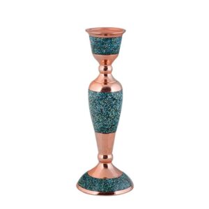 Handcrafted Persian Copper Candlestick – Artistic Turquoise Inlay