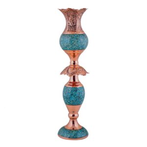 Handcrafted Persian Copper Candlestick – Inlaid Turquoise