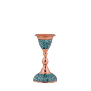 Handcrafted Persian Copper Candlestick – Artistic Turquoise Inlay