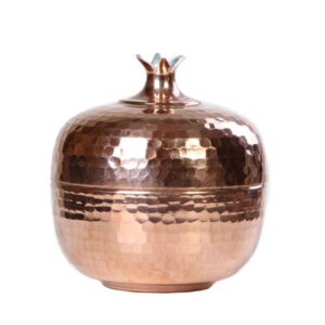 Handcrafted Persian Copper Sugar Bowl with Lid – Hammered Pomegranate Design