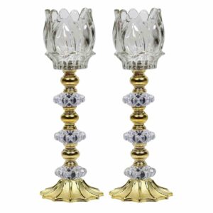 Persian Crystal Candlestick Holder Stand Tulip (2x)