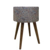 Round Persian Footstool with Wooden Legs and Termeh Fabric Paisley Design