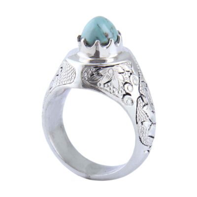 Neyshabur Turquoise Silver Gemstone Ring for Men – Handcrafted Traditional Persian Design