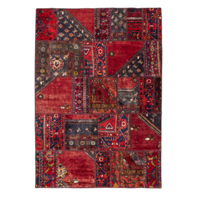 Vintage Persian Hand-Knotted Patchwork Carpet Red