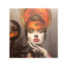 Original Persian Portrait Painting -Oil on Canvas, Girl and Calligraphy
