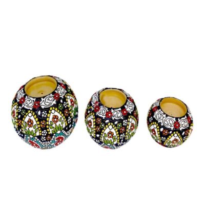 Handcrafted Persian Pottery Tealight Candle Holder, Minakari Enamel Technique, Artistic Design