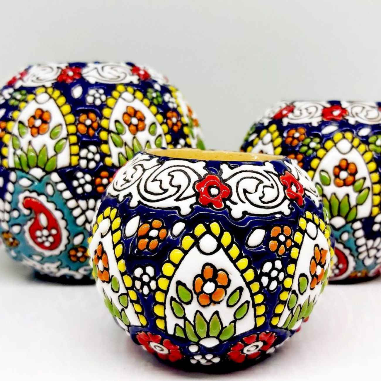 Persian Pottery Candlestick Minakari Handcraft with Artistic Design
