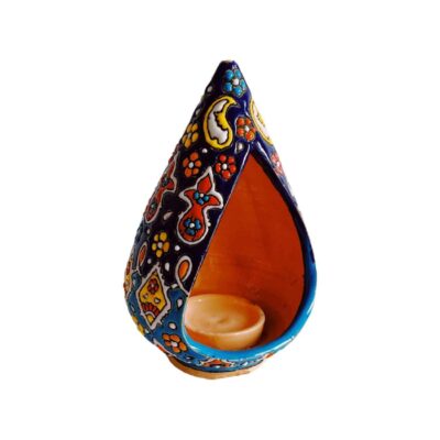 Handmade Persian Pottery Tealight Candle Holder, Minakari Enamel Technique, Artistic Design