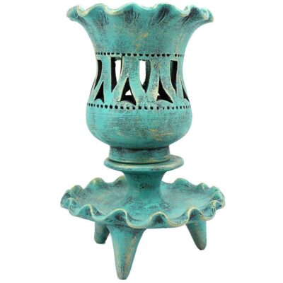 Handmade Persian Pottery Tealight Candle Holder, Tulip Design, Decorative Floral Candle Stand