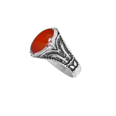 Red Agate Silver Gemstone Ring for Men – Elegant Traditional Persian Design