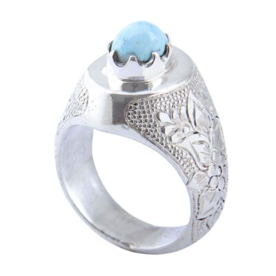 Neyshabur Turquoise Silver Gemstone Ring – Handcrafted II Model, Traditional Persian Design
