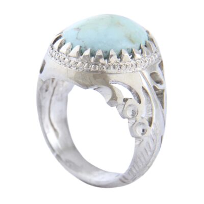 Neyshabur Turquoise Silver Gemstone Ring – Handcrafted AM_4571 Model, Traditional Persian Design