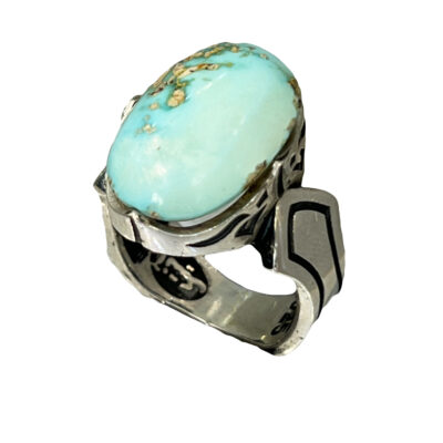 Neyshabur Turquoise Silver Gemstone Ring – Handcrafted I Model, Traditional Persian Design