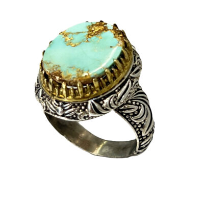 Neyshabur Turquoise Silver Gemstone Ring for Men – Handcrafted 92-2 Model, Traditional Persian Design