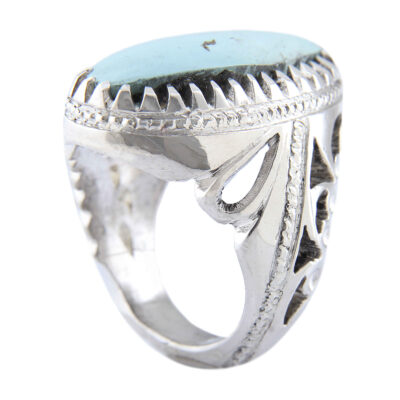 Neyshabur Turquoise Silver Gemstone Ring for Men – Handcrafted Traditional Persian Design