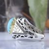 Persian Neyshabur Turquoise Silver Ring for Men Model Mirror Inlay