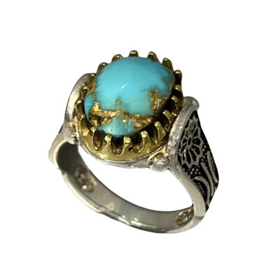 Neyshabur Turquoise Silver Gemstone Ring for Men – Sport Model, Traditional Persian Design