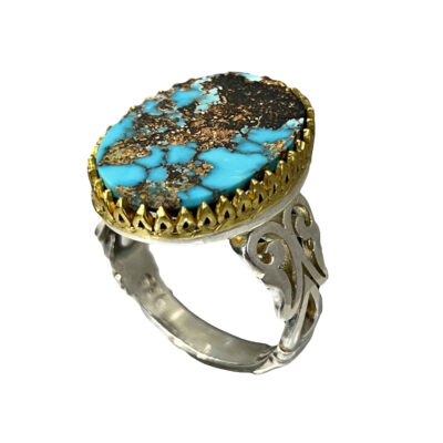 Neyshabur Turquoise Silver Gemstone Ring – Handcrafted Traditional Persian Design
