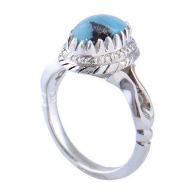 Neyshabur Turquoise Silver Gemstone Ring – Handcrafted Traditional Persian Design