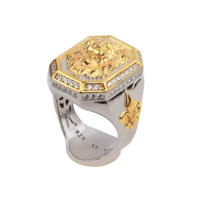 Sterling Silver Lion Face Signet Ring for Men – Engraved Heritage Design
