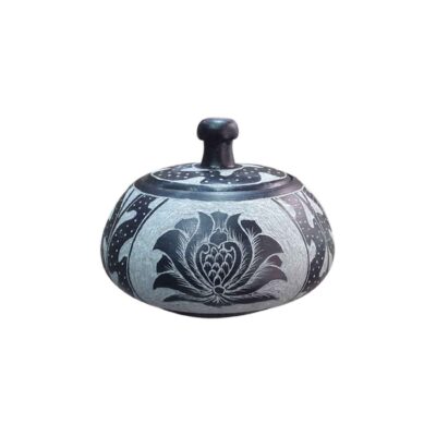 Handcrafted Stone Sugar Bowl with Lid - Artistic Floral Design