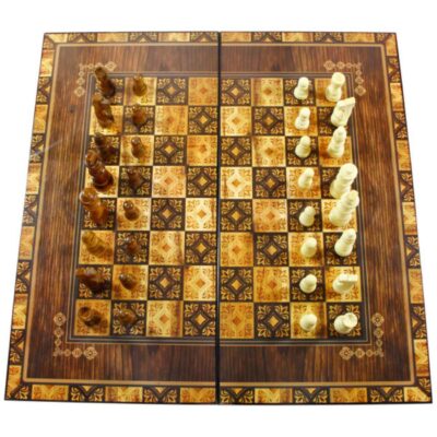 Handcrafted Persian Wooden Marquetry Chess Set with 32 Pieces & Artistic Design