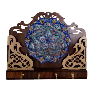 Handcrafted Persian Wooden Wall Key Holder with 4 Hook