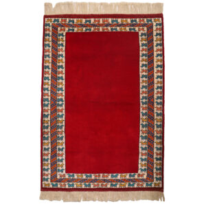 Hand-Knotted Persian Khorasan Tribal Rug (Animal Motifs / Bordered) – Red Wool