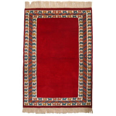 Hand-Knotted Persian Khorasan Tribal Rug (Animal Motifs / Bordered) - Red Wool