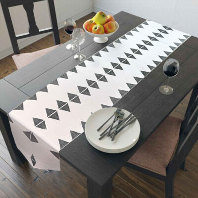 Printed Table Runner with Velvet Geometric Diamond Design