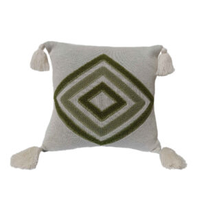 Punch Needle Cushion Cover – Embroidered Geometric Green Design