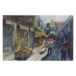 Original Realism Painting – Watercolor on Cardboard, Tehran Grand Bazaar